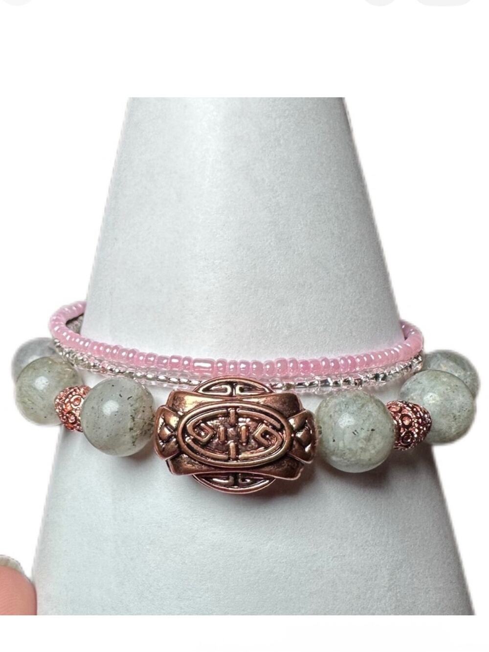 Labradorite bracelet gemstone memory wire pink handmade
